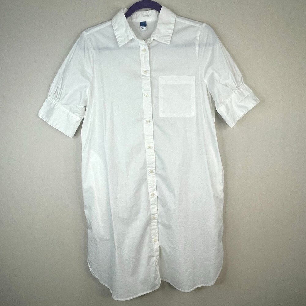 Old Navy Preppy Shirt Dress Women Small Beachy Crisp Classic Capsule Puff Sleeve
